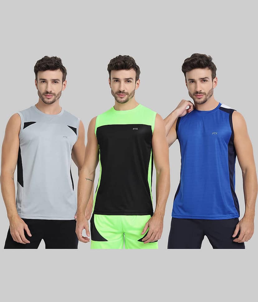 FTX Pack of 3 Polyester Basic Vest For Men ( Blue )