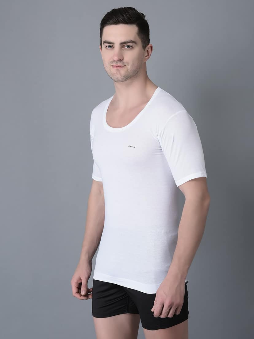 Men's White Pack of 3 Solid Combed Cotton Shrinkless Vest view 2