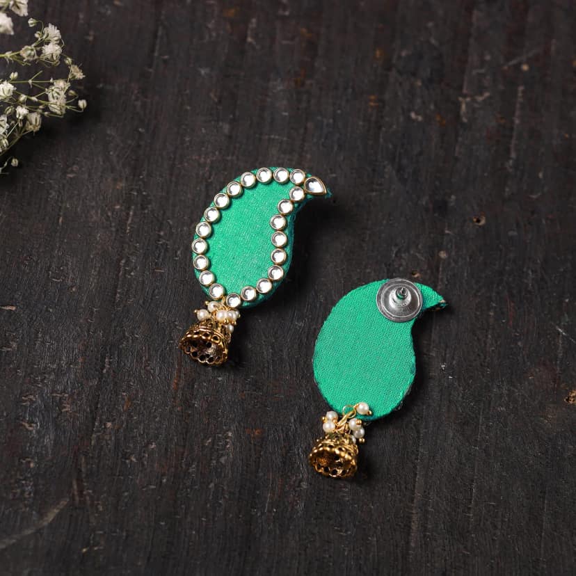 Green - Saanvi Stone Work Fabart Earrings