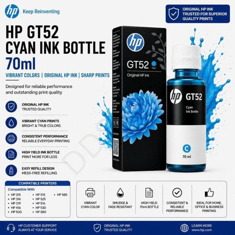HP GT52 70 ml Cyan Original Ink Bottle (M0H54AA) view 2