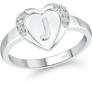 VFJ cz alloy Rhodium plated Valentine collection Initial"J"Letter in heart ring view 2