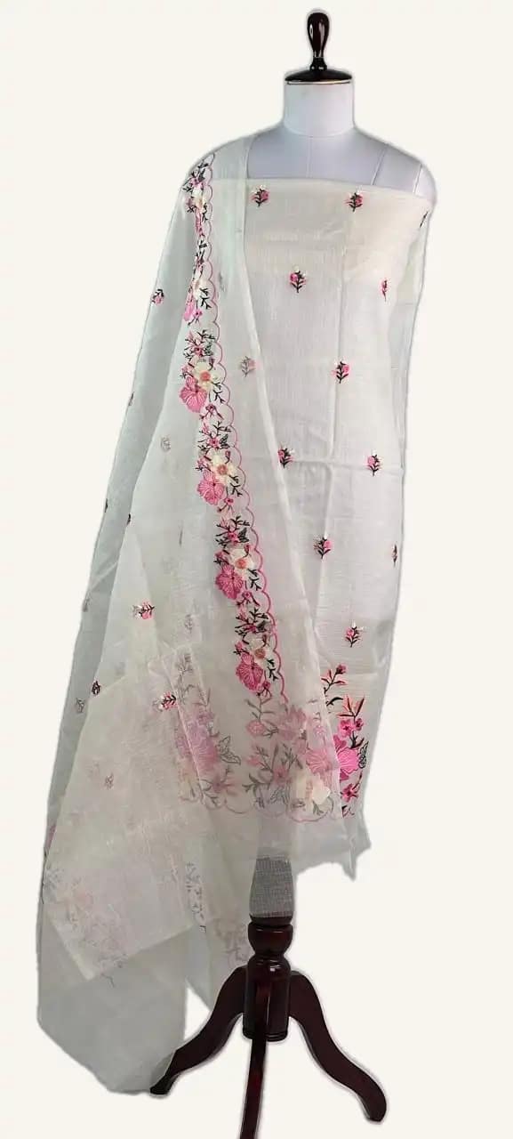 Kota Doria Dress Material Fuchsia Pink Floral Buti