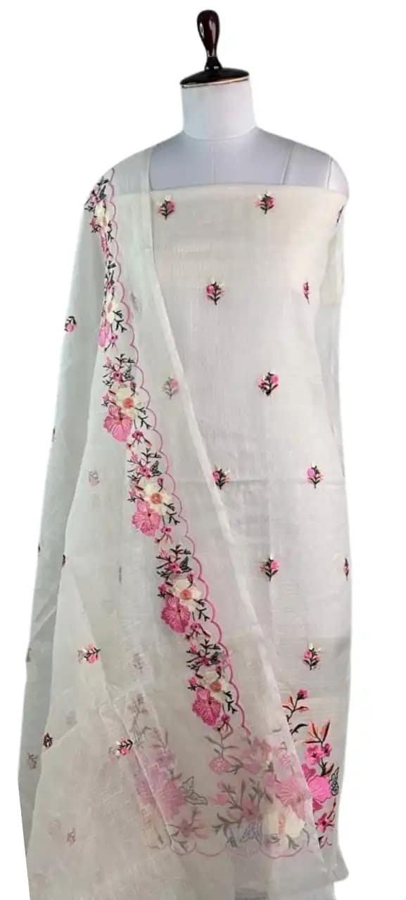 Kota Doria Dress Material Fuchsia Pink Floral Buti view 2