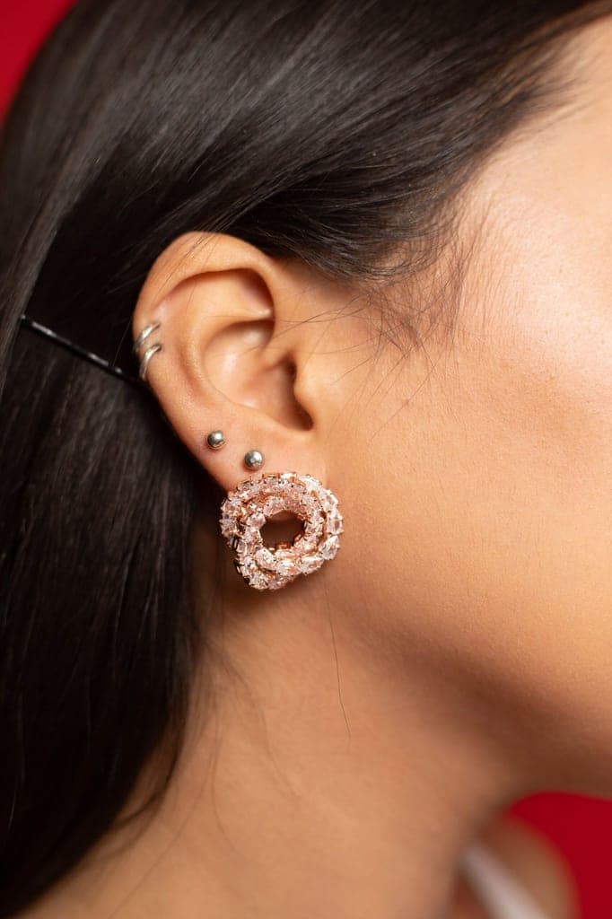 Rose Gold CZ Stud Earrings view 2