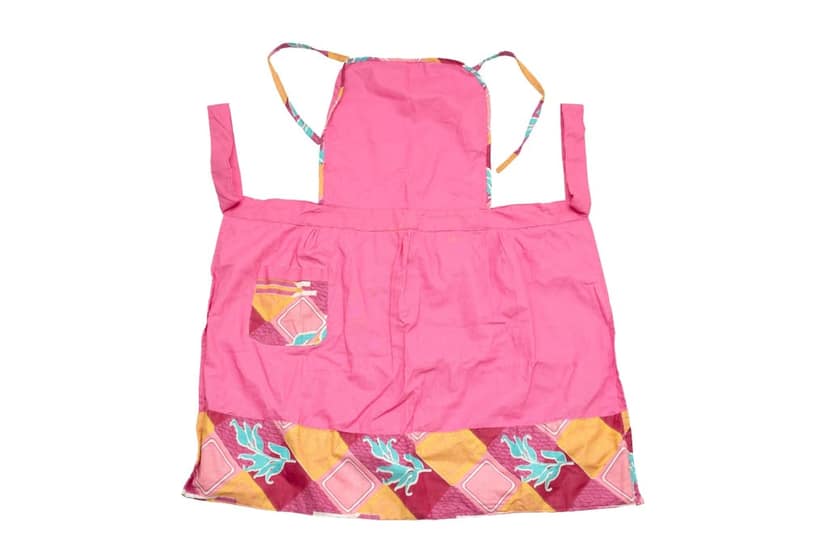 Pink Cotton Apron with Floral Pattern and Front Pocket
