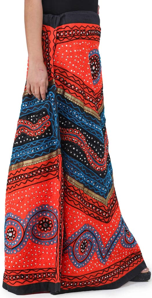 Orange And Black Long Ghagra Skirt from Jaipur with Aari Embroidery and Sequins view 2
