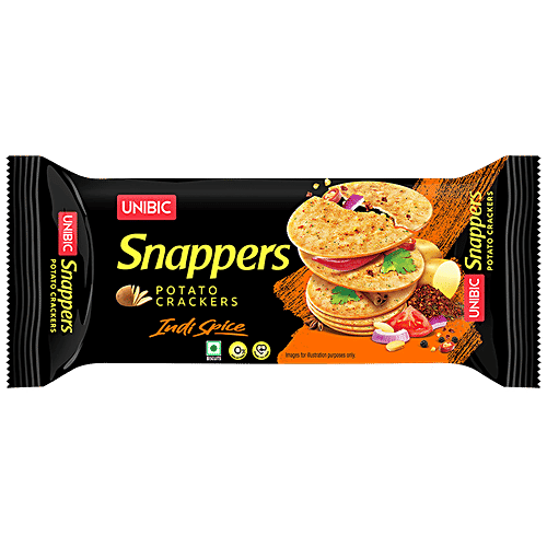 UNIBIC Snappers Potato Crackers - Indi Spice, Light, Crispy Snack, 75 g