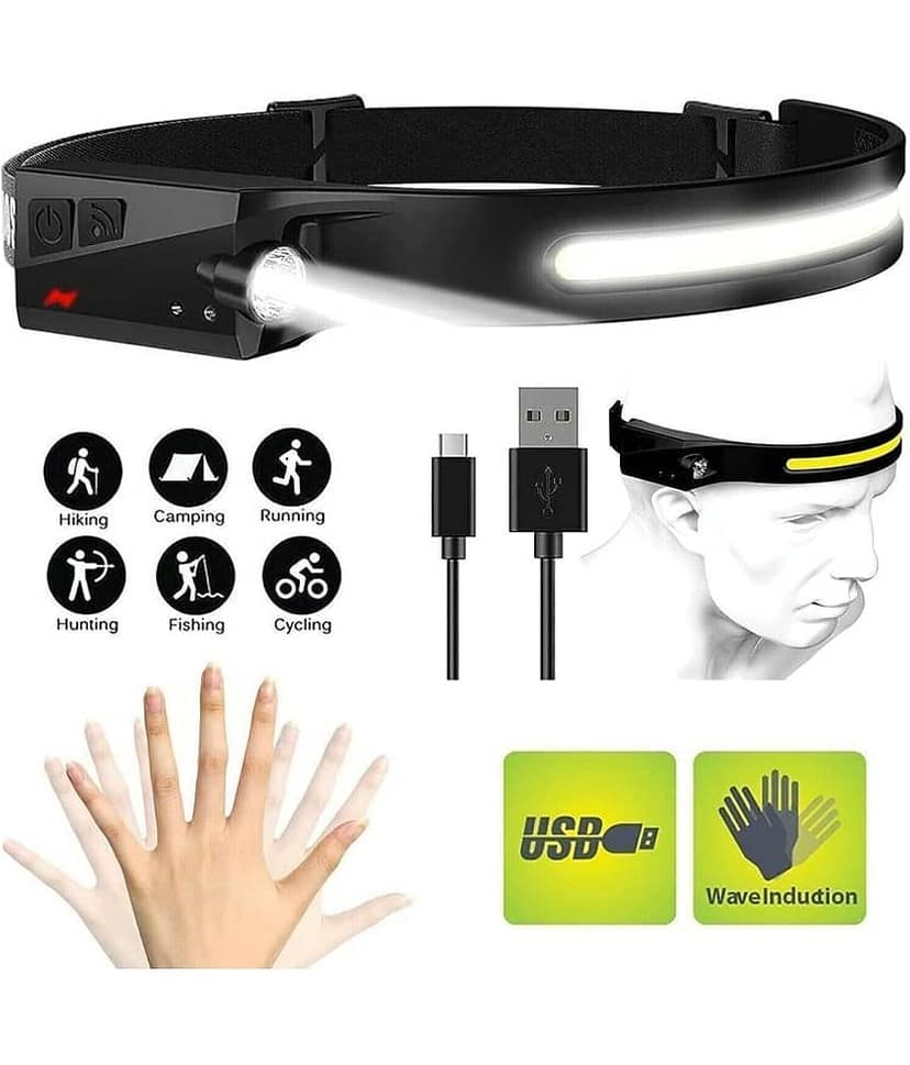 GEEO 2 in 1 LED Headlamp with All Perspectives Induction 230° Illumination,2 in 1 Lightweight Head Lights, Weatherproof,Rechargeable Head Lamp for Running Camping, Sensor Outdoor (Pack of 1) view 2