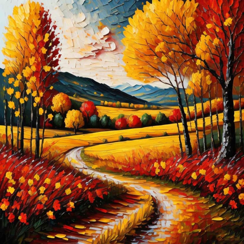 AUTUMN PATH CANVAS WALLART 24in X 24in WITH BLACK FRAME view 2