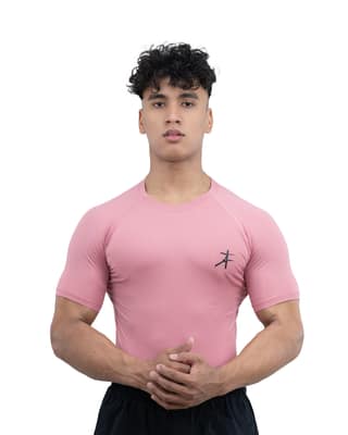 Athflex Men's Half Sleeve Edge Compression T-Shirt-Athletic Base Layer for Gym,Cycling,Training,Workout,Poly-Spandex Blend,Tactical Sportswear & Gymwear - carnation pink/M