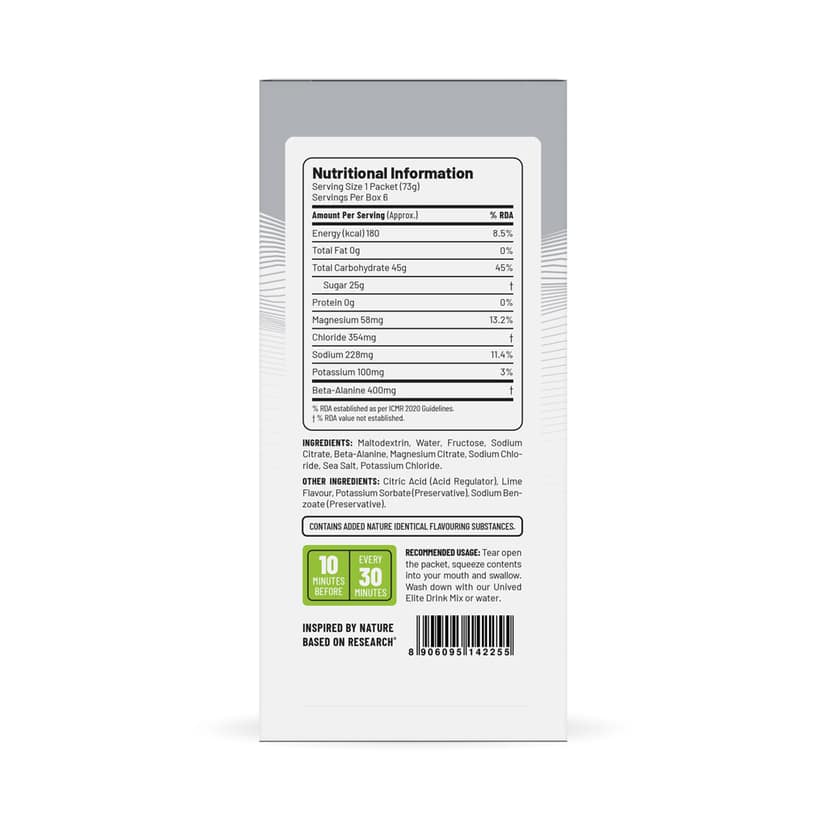 Unived Elite Gel 180 for Quick Energy, Stamina & Recovery Sea Salt Lime view 2