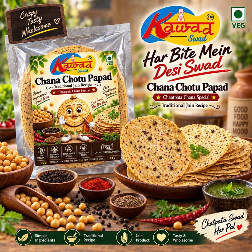 KAWAD SWAD Chana Chotu Papad 400g | Traditional Jain Recipe view 2
