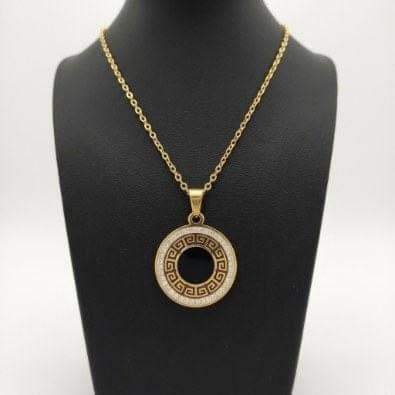 Greek Key Black Stone Medallion Necklace | Gold-Tone Anti-Tarnish Imitation Jewellery
