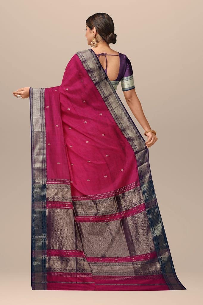 Rani Pink Handwoven Rui Buti Mulberry Sausar Silk Saree SKU-BS10068 view 2