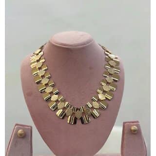 Gold Tone Tile Statement Design Necklace with Studded Earrings Set Studded Statement Necklae for women view 2