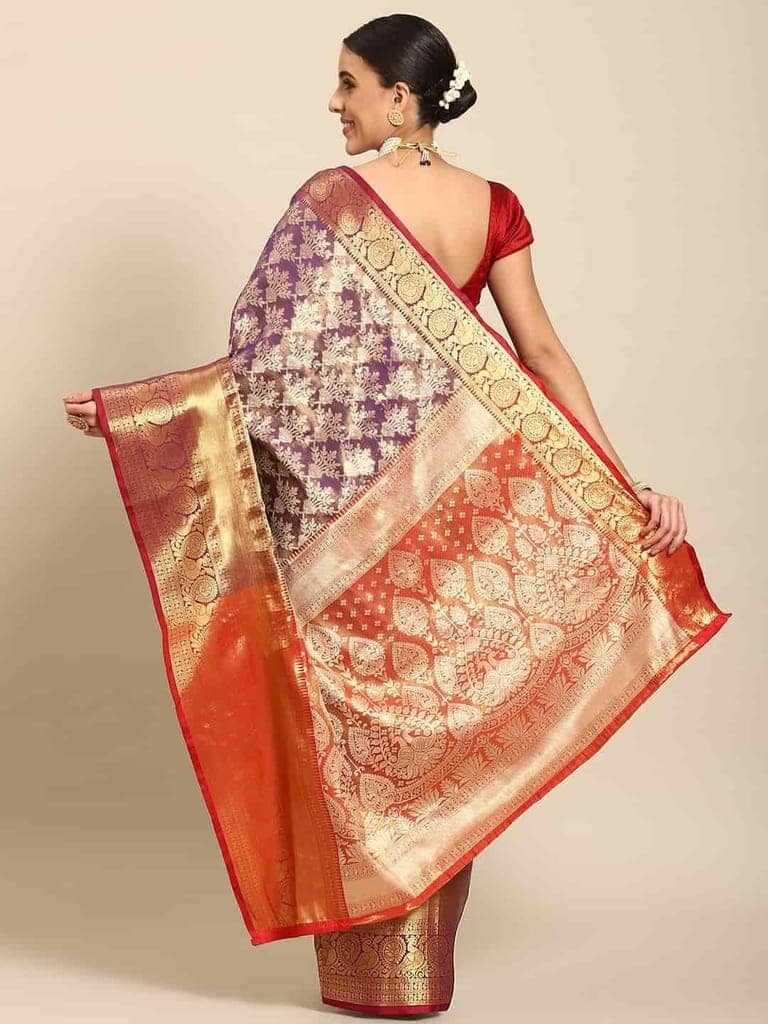 Women's Brocade Soft Silk Zari Woven Saree With Unstiched Blouse Piece view 2