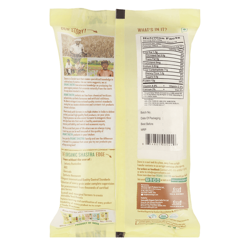 Organic Shastra Multigrain Flour, Tasty and Healthy, Wheat Flour, Chakki Fresh Atta 1 KG view 2