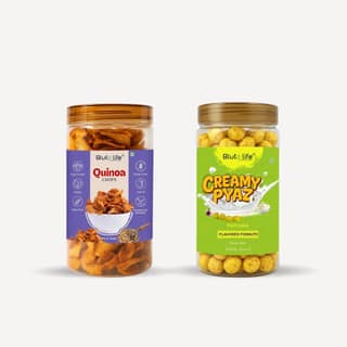 Blute life Millet Masala Chips and Roasted/Flavoured Makhana Combo 150g + 80g Pack (Quinoa Chips & Creamy Pyaz Makhana Combo, Masala & Creamy Pyaz)