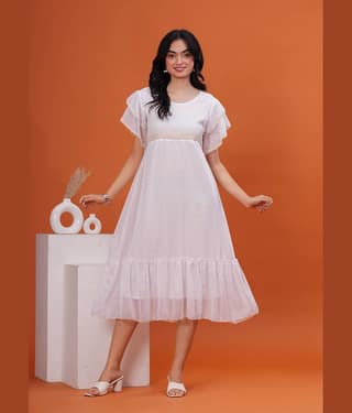 HIGHLIGHT FASHION EXPORT Women Georgette Self Design Empire Dress ( White )