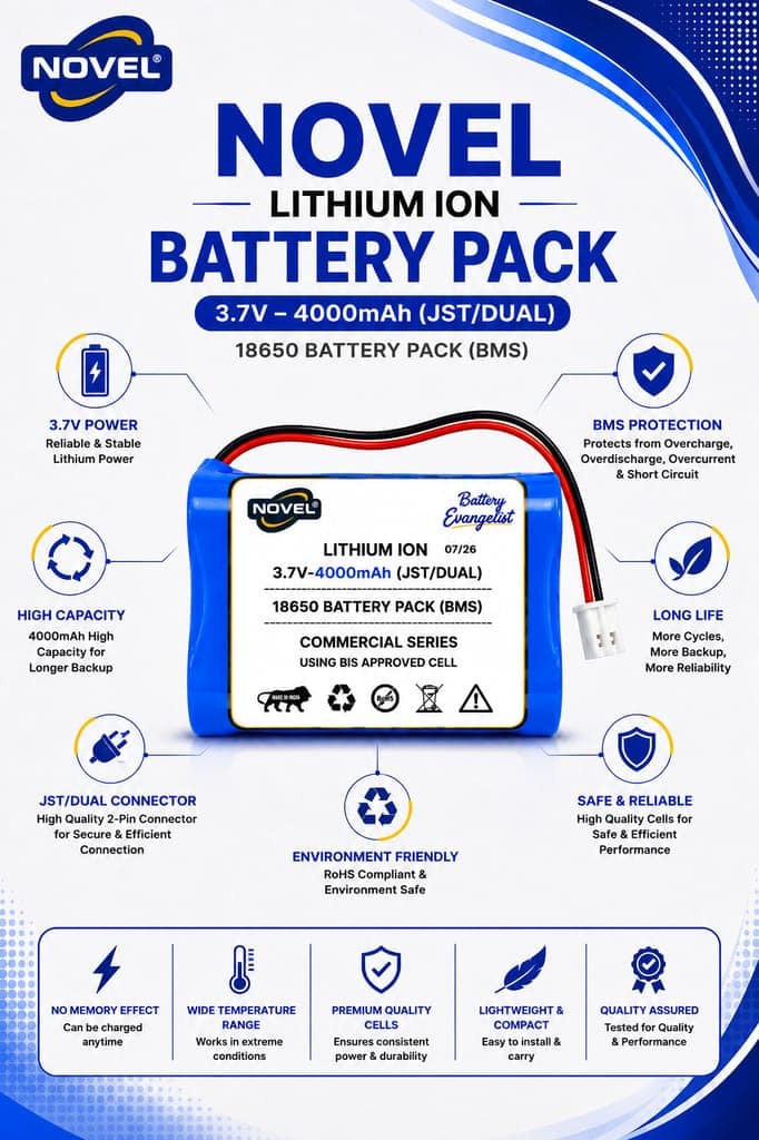 NOVEL 3.7V BMS 18650 LITHIUM ION DUAL BATTERY PACK WITH JST 2PIN- 4000mAh view 2