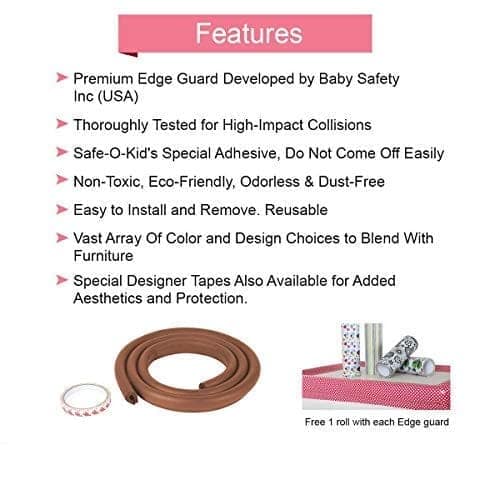 Safe-O-Kid' (Set of 4), Soft Cushioned 6.4 Ft / 2 Mtr Long U-Shaped Edge Guards with Strong 3M Adhesive, Safety for Sharp Edges for Babies- Brown view 2