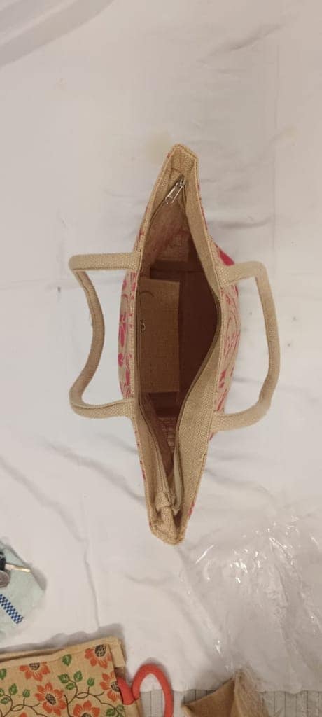 Floral Printed Jute Tote Bag with Double Handles view 2