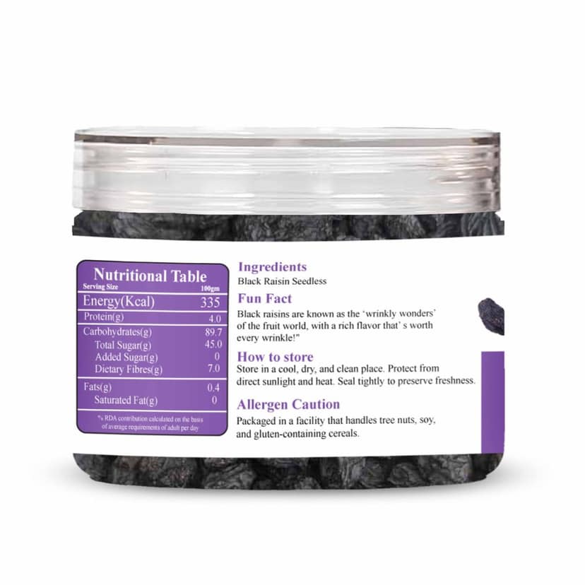ManHar Organics Black Raisins 200gm Jar | Kali Kishmish | Kala Draksh | Sulphate-Free | Rich in Iron, Antioxidants & Natural Sweetness | Healthy Snacking & Cooking Dry Fruit view 2