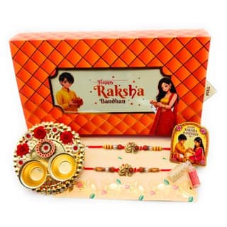 Raksha Bandhan Traditional Gift Set with Rakhis and Puja Thali