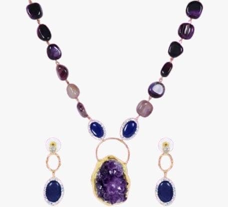 Artificial Gold Chain Pendant with Earrings view 2