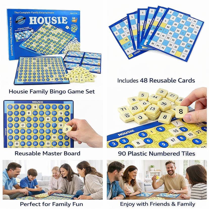 Zenex Store Premium Housie Tambola Game Set with Reusable Cards & Tokens Board Game Accessories - Blue view 2