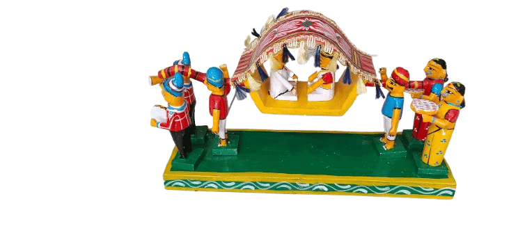 Hand-Painted Indian Palanquin Wooden Sculpture view 2