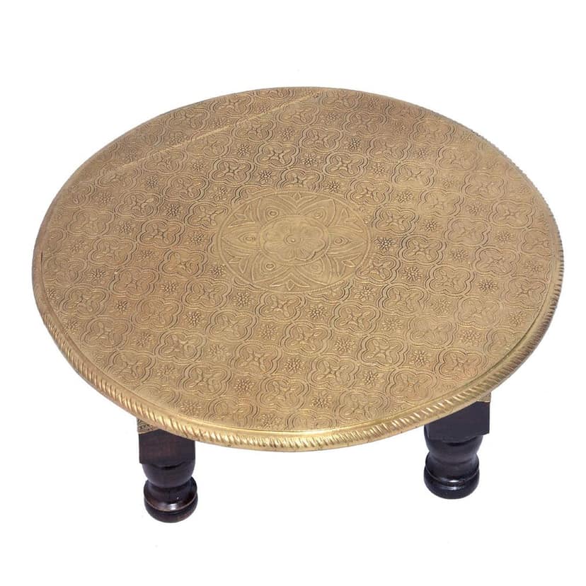 Wood To Cart® Pooja Bajot Stool/Round Pooja Decor/Brass Chowki/Patla/Chowki for Daily Prayer/Sitting Chowki for All Purpose(Round bajot) view 2