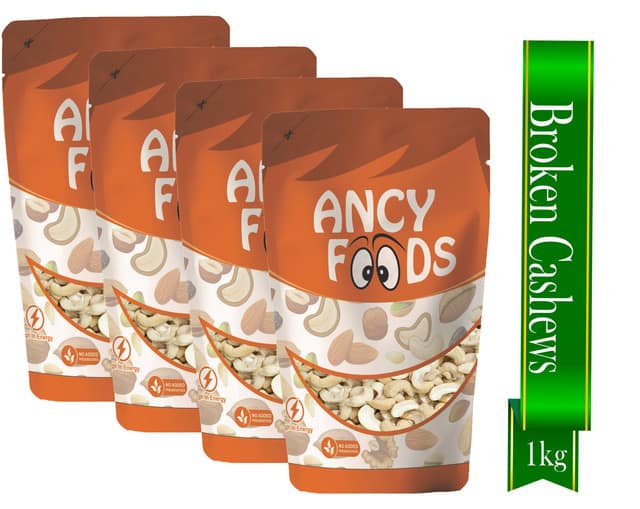 Ancy Kaju Tukda (Cashew Broken) 1000 Grams (250 Grams X 4) | High Protein Cashew Kernels for Energy, Fiber and Immunity | Delicious Crunchy Nutritious Small Size Cashew Nuts | Tasty Chota Tuk