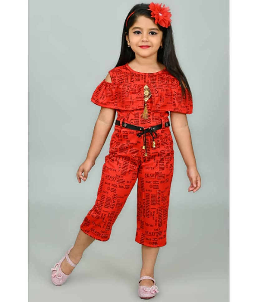 JCT DRESSES Crepe Dungarees For Girls ( Pack of 1 , Red )