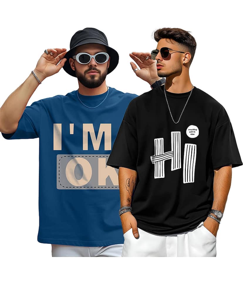 AUSK Men Cotton Blend Oversized Fit Printed T-Shirt ( Teal )