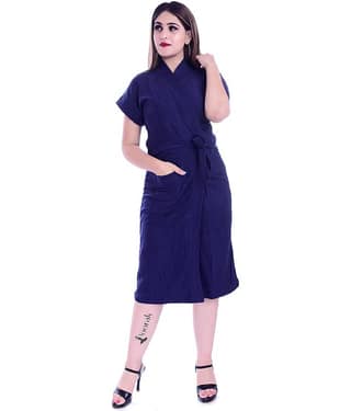 Poorak Blue Free Size Bathrobe ( Pack of 1 )