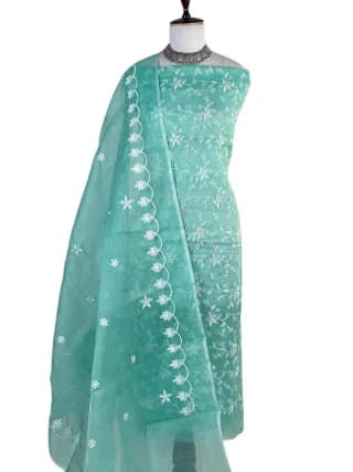 Kota Doria Dress Material Sea Green Floral Jaal