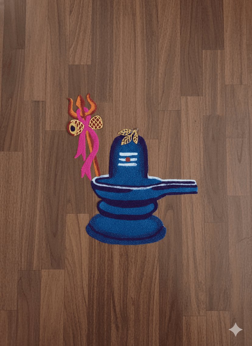 Madhura’s Creations Shivling Rangoli Patch (Length: 8 cm) on Plastic Sheet | Traditional Spiritual Design | Real Rangoli Colours | Reusable | Single Piece view 2
