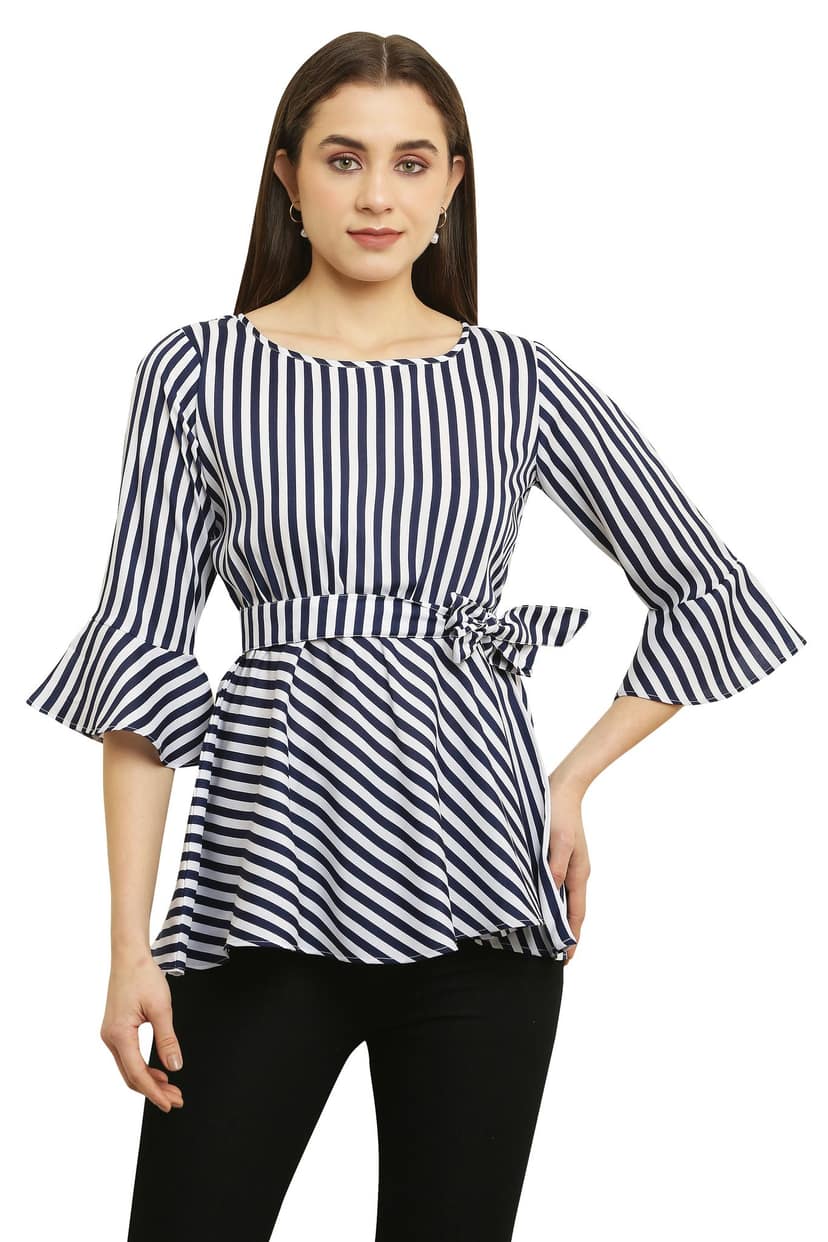 Tripti Enterprises Women's & Girls Soft Crepe Round Neck Line Print Top