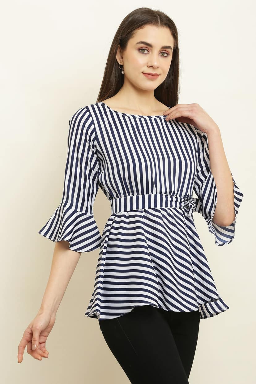 Tripti Enterprises Women's & Girls Soft Crepe Round Neck Line Print Top view 2