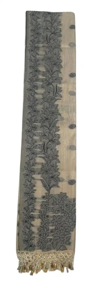 Odisha Handloom Cotton Saree Charcoal Lily Border Buti