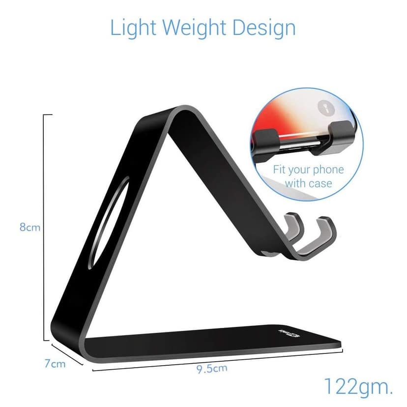 Portronics MODESK Universal Mobile Holder Stand with Metal Body, Anti Skid Design, Light Weight for All Smartphones, Tablets, Kindle, iPad(Black) view 2