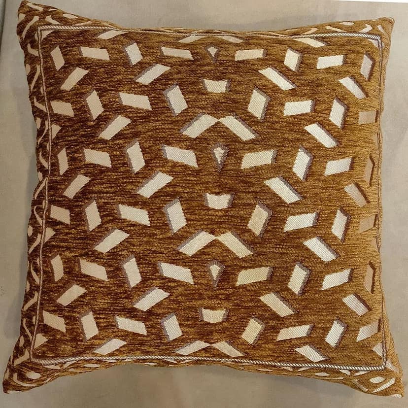 Brown Damask Geometric Woven Zipper Square Cushion Covers (16x16 inch or 40 x 40 cm) Set of 5 view 2