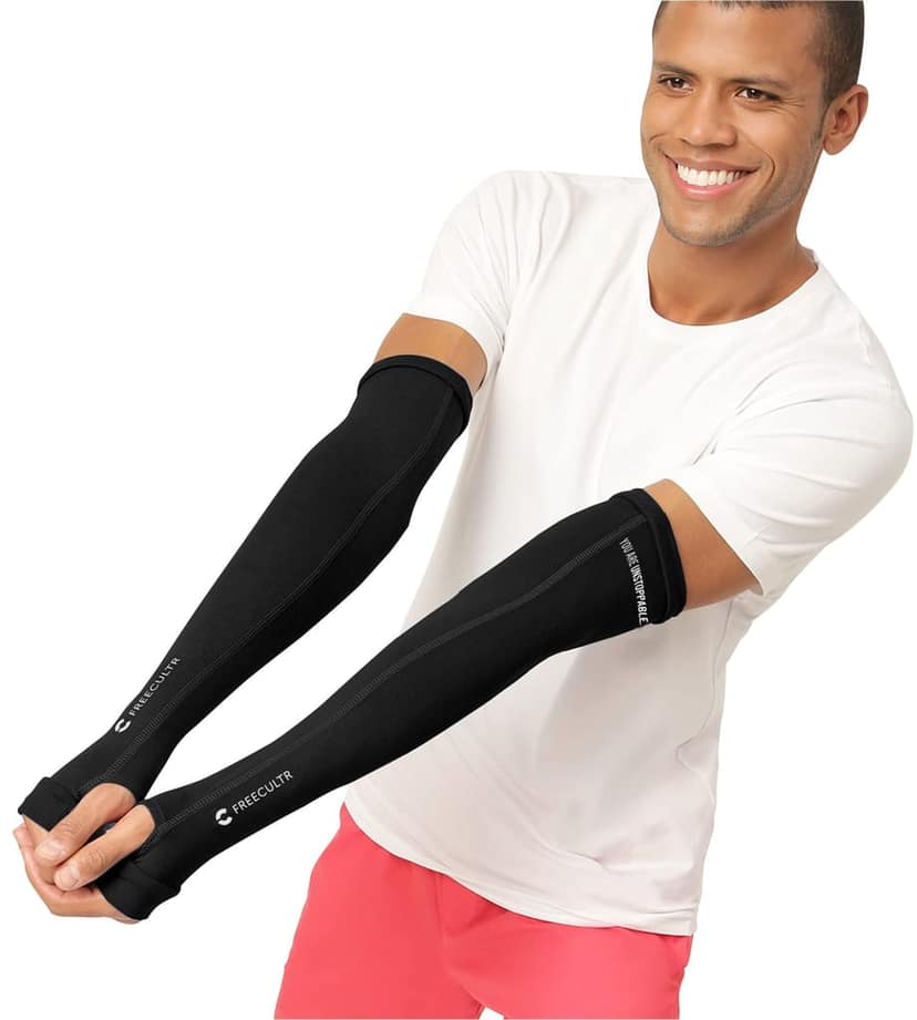 FREECULTR Unisex Breatheable Bamboo Cotton Antibacterial Arm Sleeves with in Built Glove (Black Pack 1) view 2