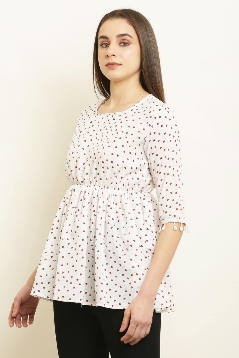 Tripti Enterprises Modern Crepe Fabric Fancy Little Heart White Top. view 2