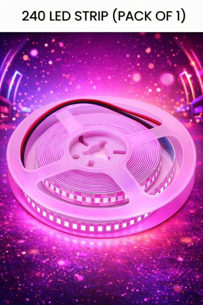 SPARKWORLD 5 Meter Pink LED Strip Light | 240 LEDs/m | Flexible Decorative Cove Light with SMPS Self-Adhesive