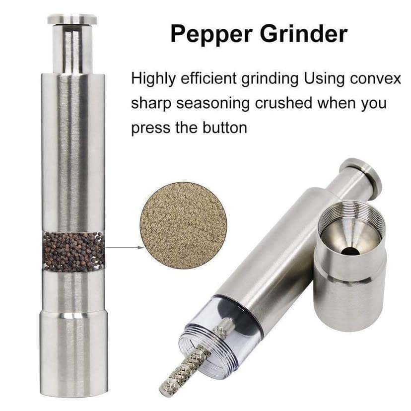 FnS Pigeon Premium Stainless Steel 2 in 1 Salt and Pepper Grinder, Original Pump & Grind Refillable, Modern Thumb Press Grinder view 2