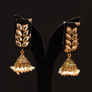 Yellow - Adya Stone Work Fabart GS Jhumka Earrings