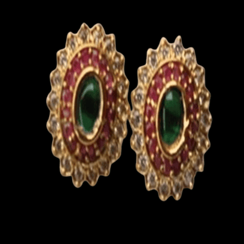 KAVALI Emerald and Ruby Stud Earrings in Gold Setting view 2