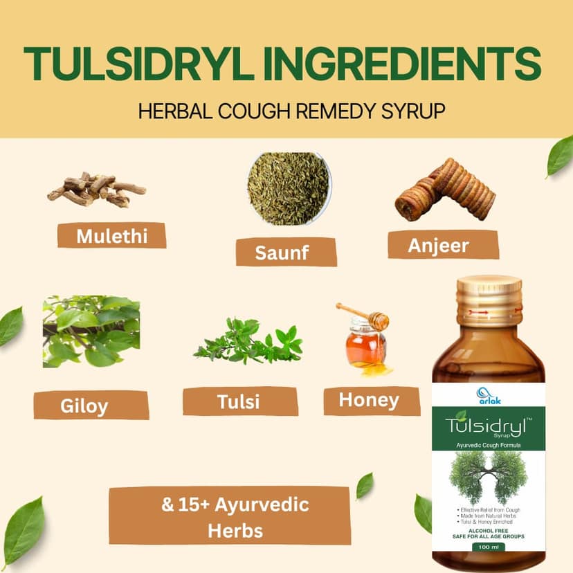 Arlak Tulsidryl Herbal Cough Remedy Syrup | Quick & Lasting Relief - Pack of 2, 100ml view 2